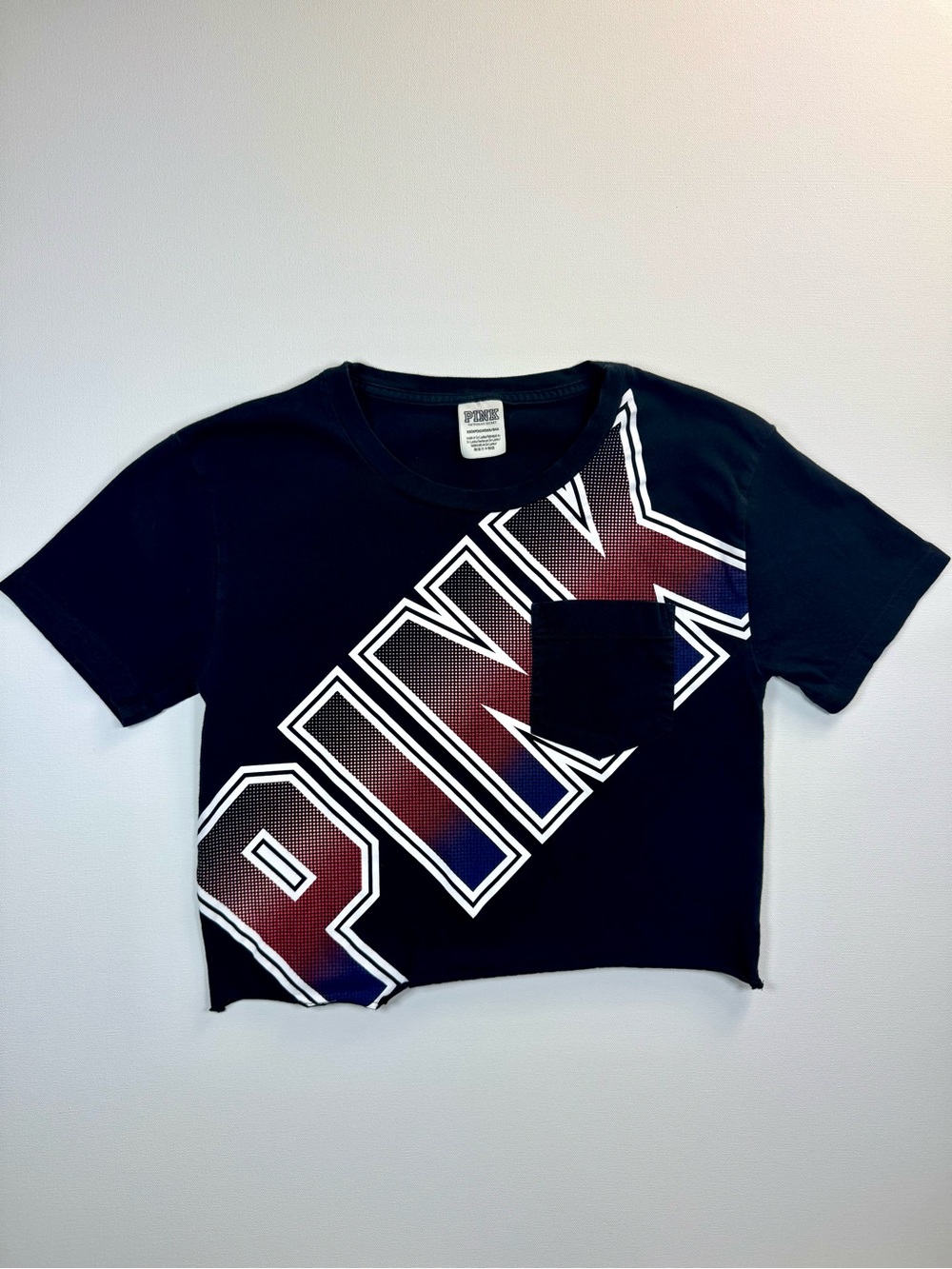PINK Victoria's Secret Women’s Oversized Black Crop Top Tee T Shirt Logo XS